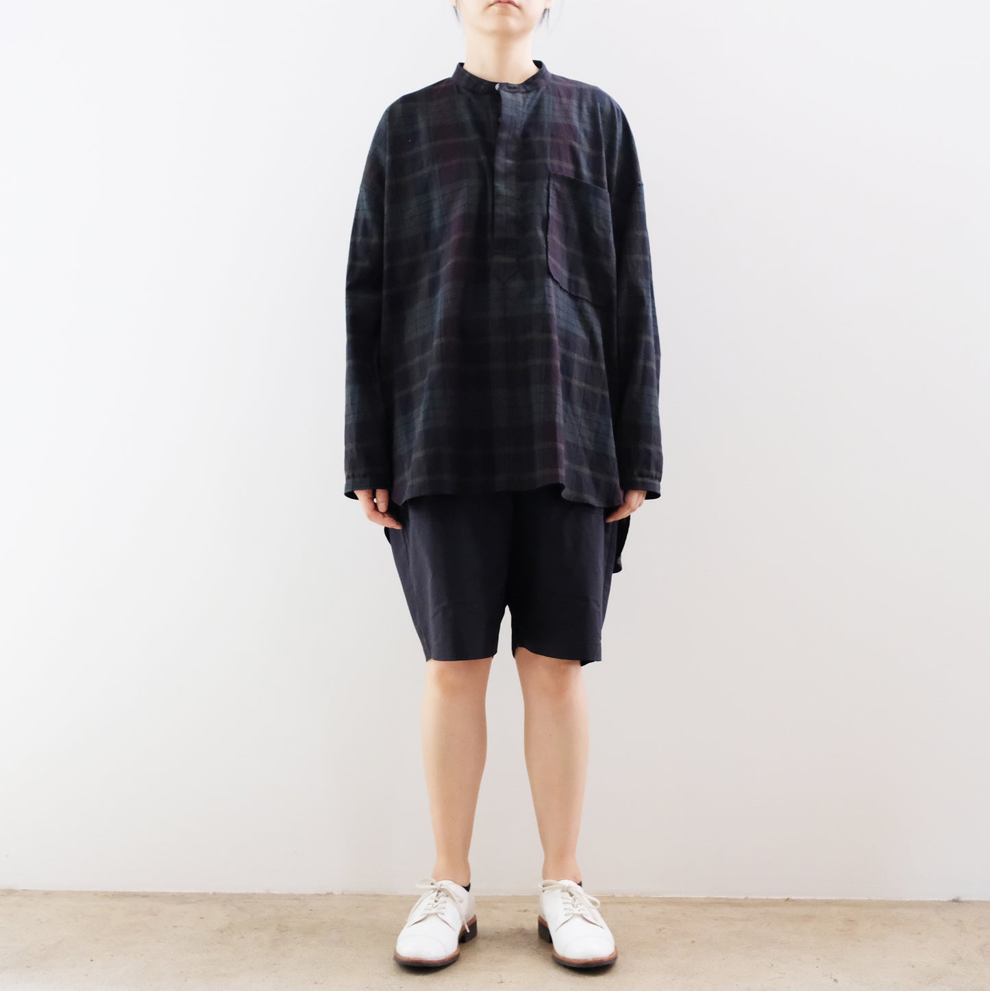 Ink Black Madras Pullover Blouse - Black x Azuki