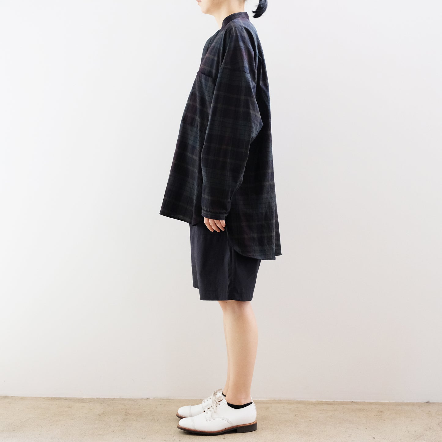 Ink Black Madras Pullover Blouse - Black x Azuki