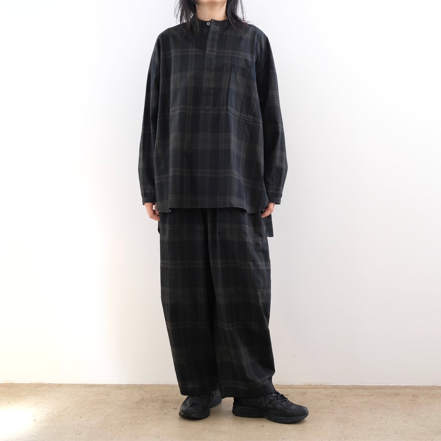 Ink Black Madras Pullover Blouse - Black x Brown
