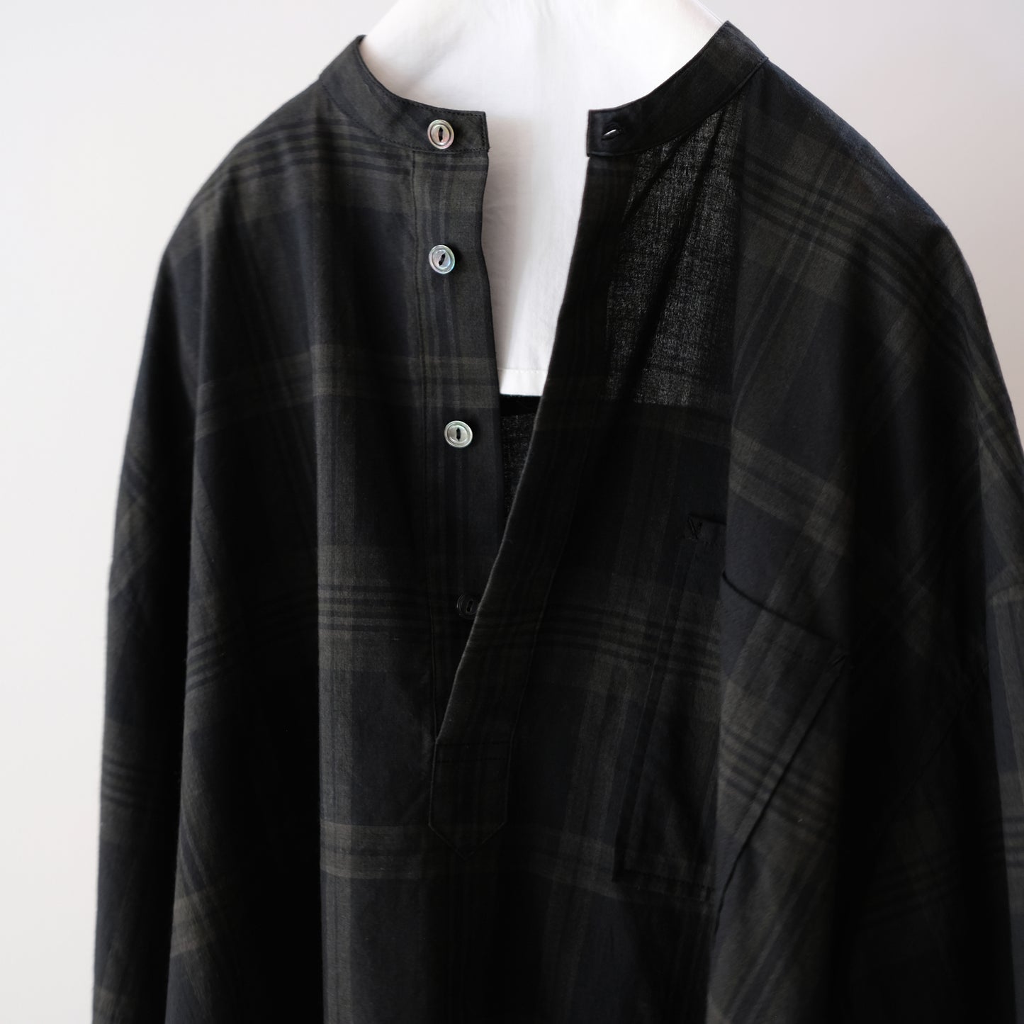 Ink Black Madras Pullover Blouse - Black x Brown