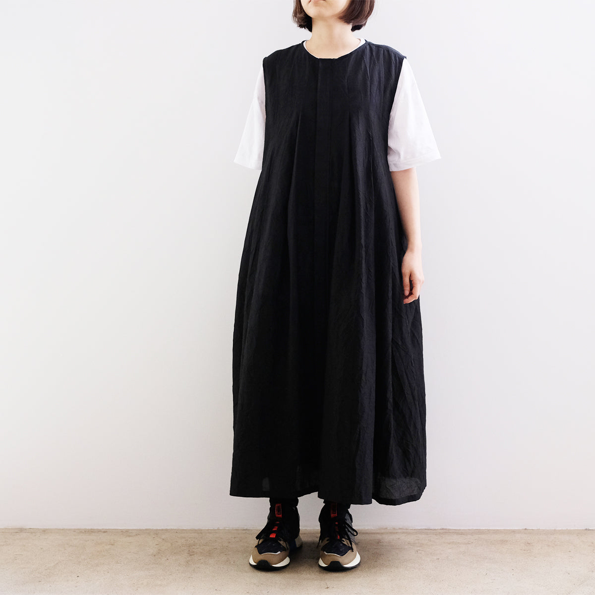 Silk Cotton Lawn Sleeveless Dress - Black