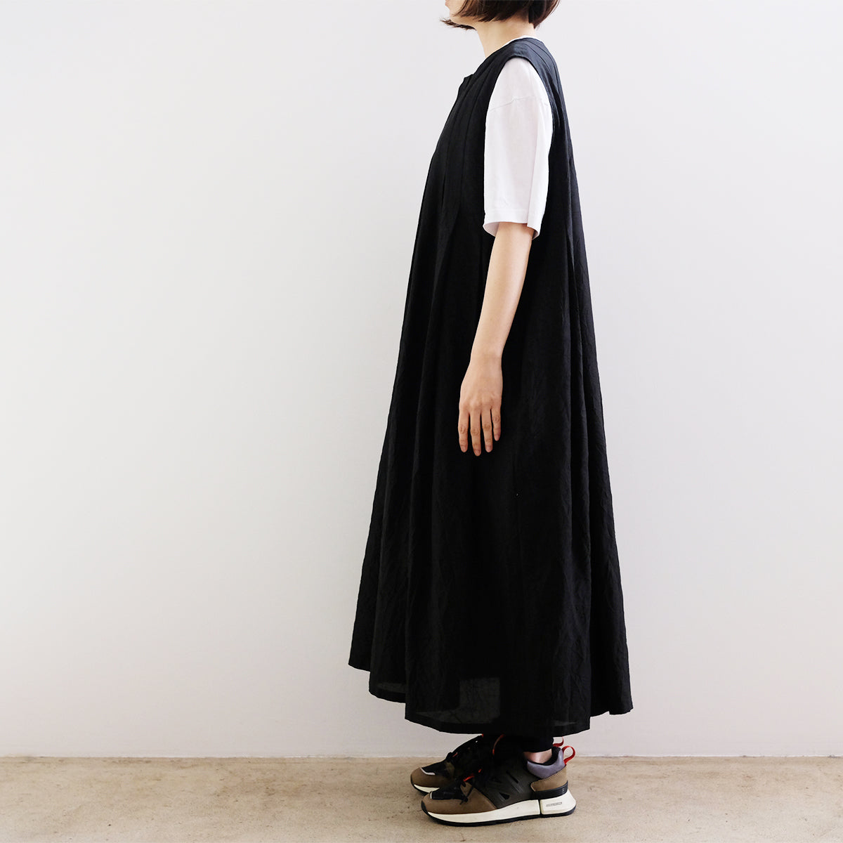 Silk Cotton Lawn Sleeveless Dress - Black