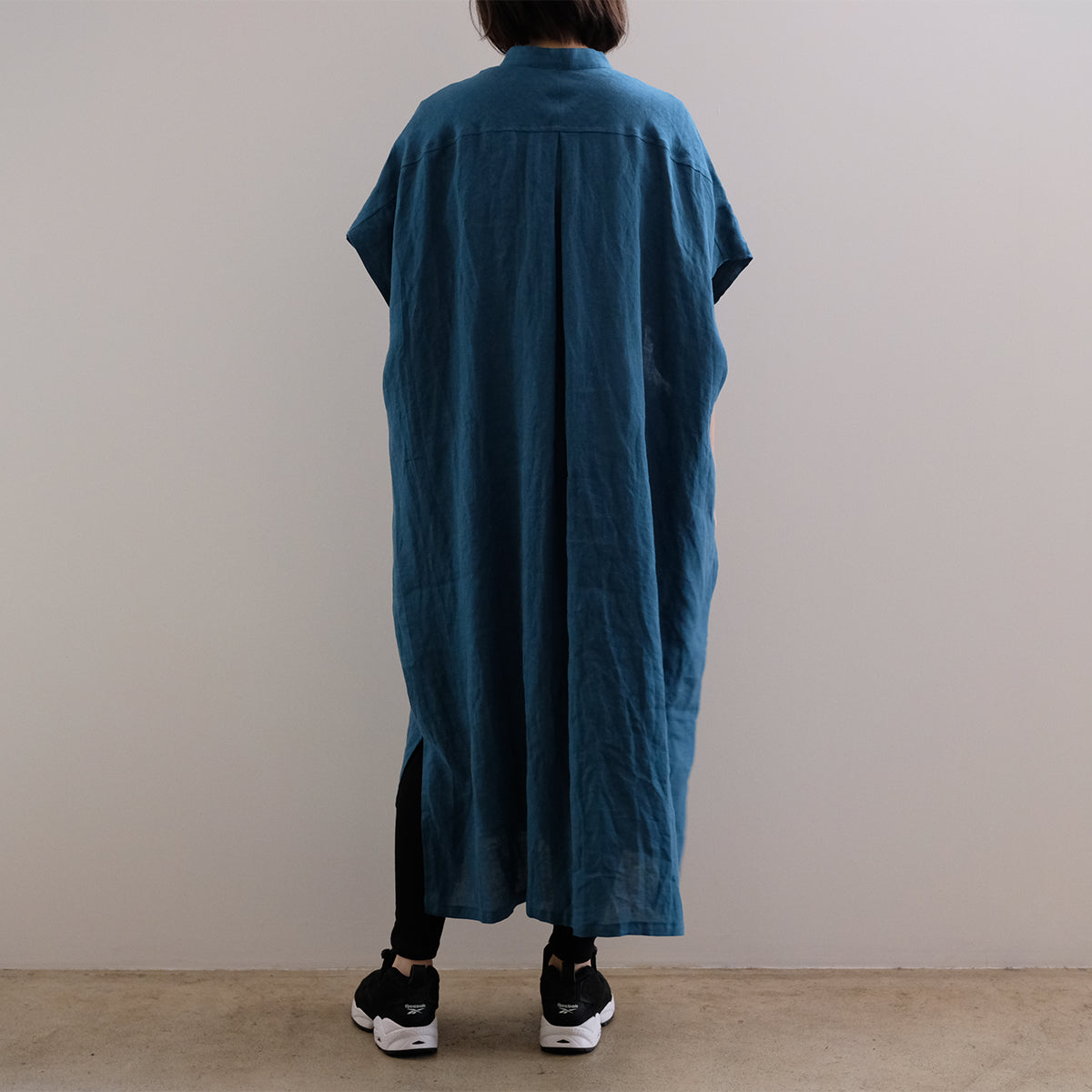 French Sleeve Linen Dress - Turquoise Blue