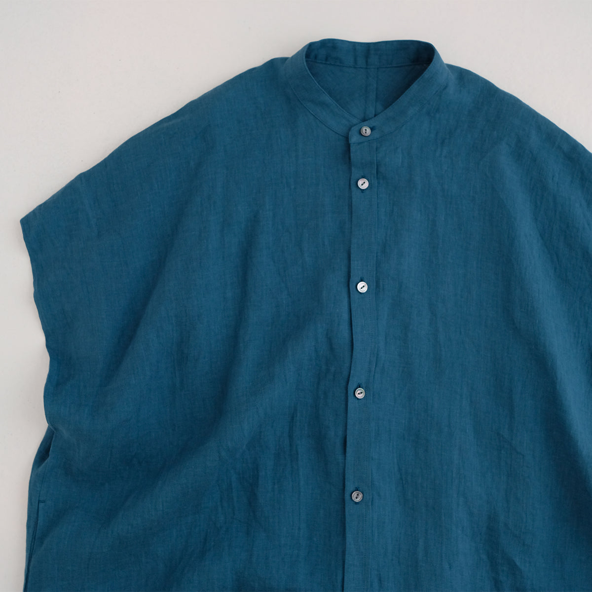 French Sleeve Linen Dress - Turquoise Blue