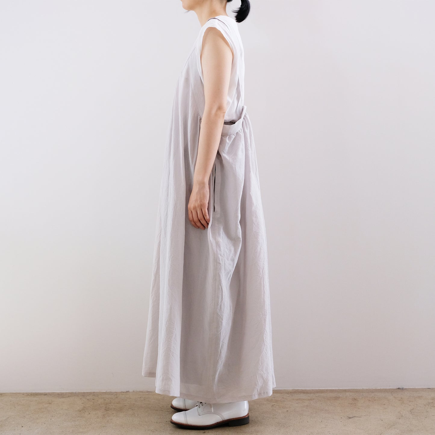 Silk Cotton Lawn Gather Dress - Silver Grey