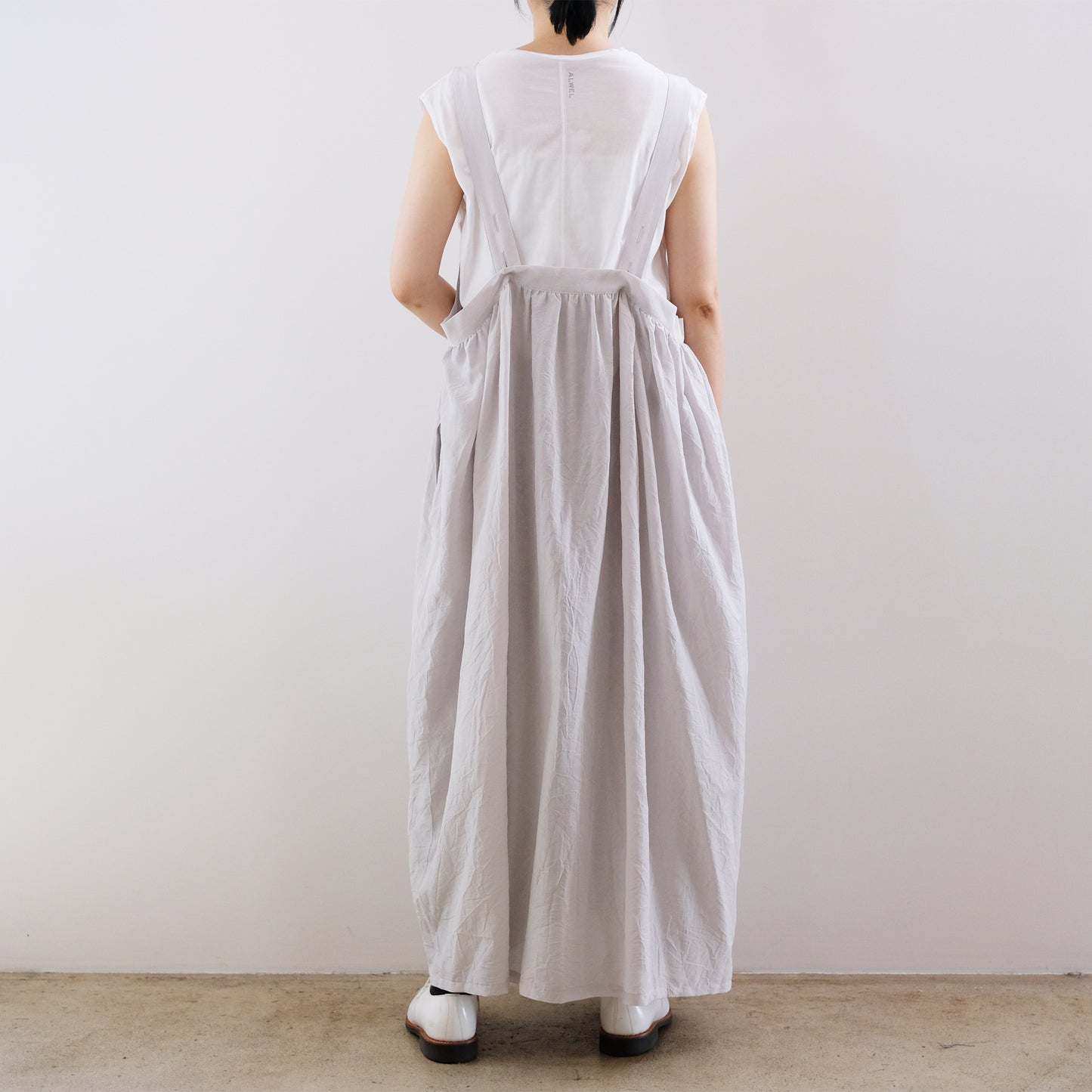 Silk Cotton Lawn Gather Dress - Silver Grey
