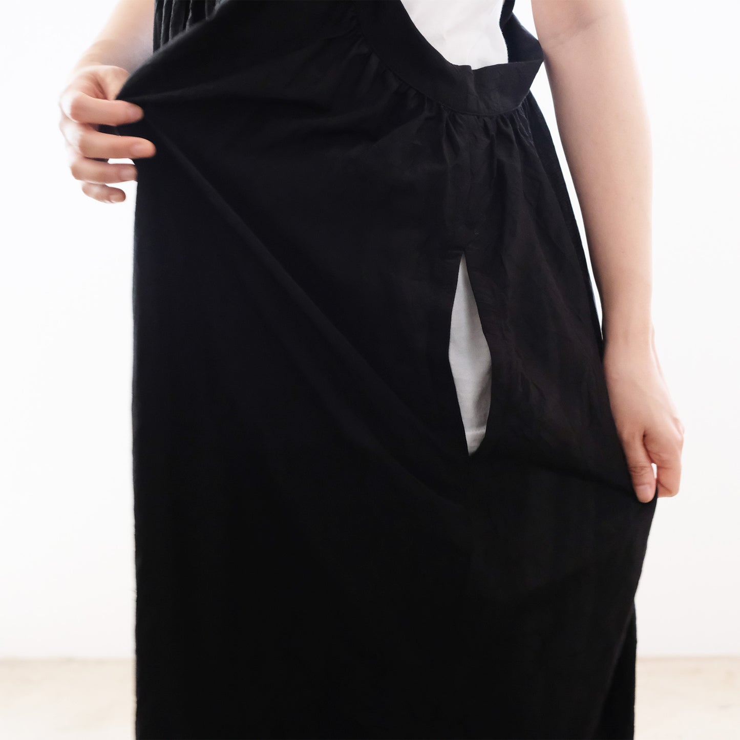 Silk Cotton Lawn Gather Dress - Black