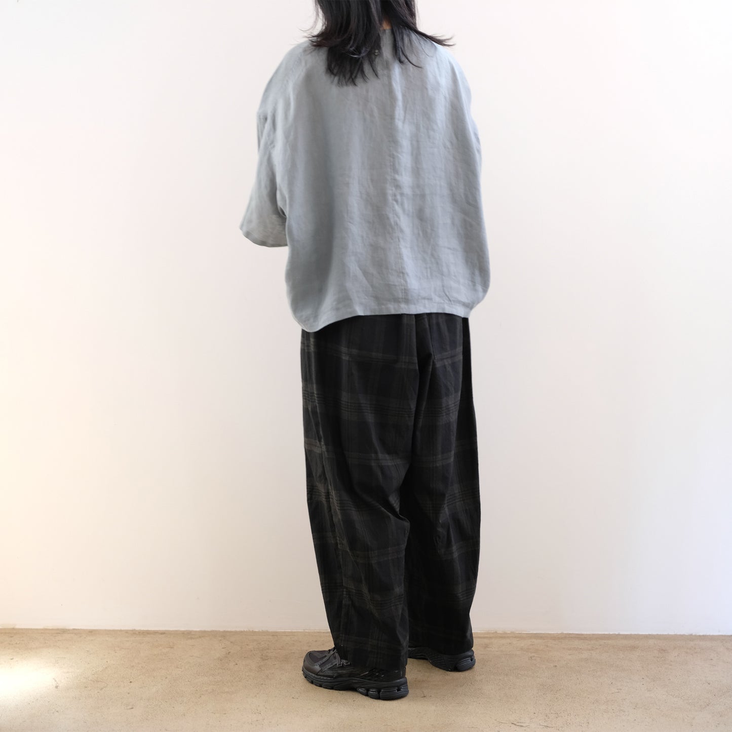 Ink Black Madras Check Easy Pants - Black x Brown