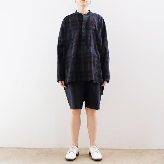 Ink Black Madras Pullover Blouse - Black x Azuki