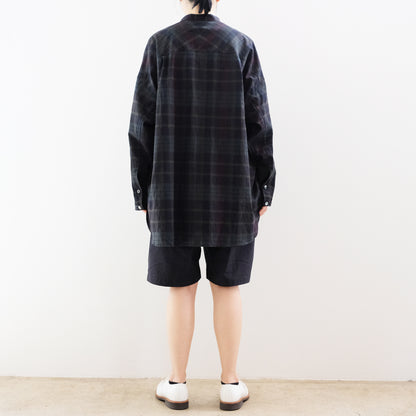 Ink Black Madras Pullover Blouse - Black x Azuki