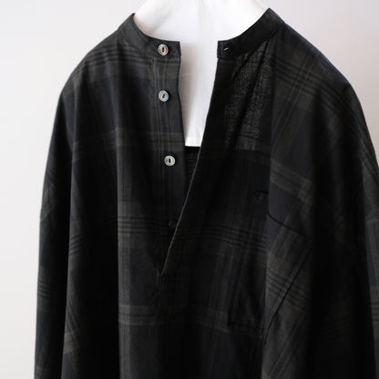 Ink Black Madras Pullover Blouse - Black x Brown