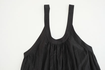 Silk Cotton Lawn Gather Dress - Black