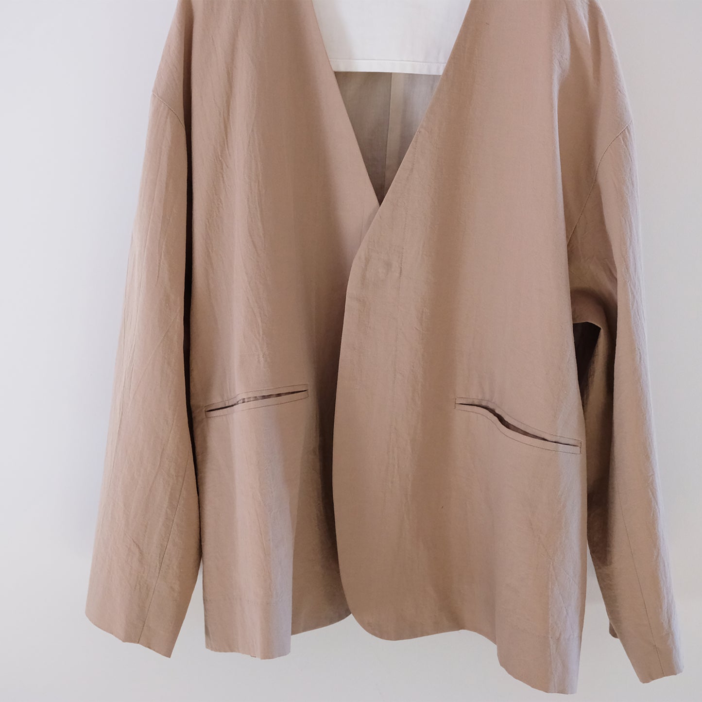 organic cotton linen collarless jacket