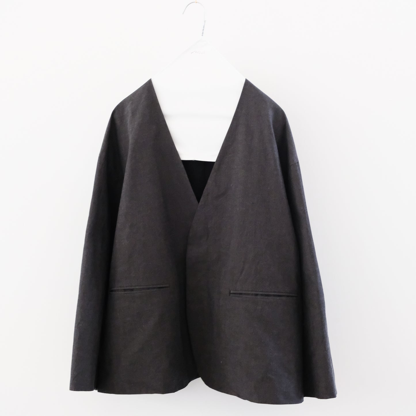 organic cotton linen collarless jacket