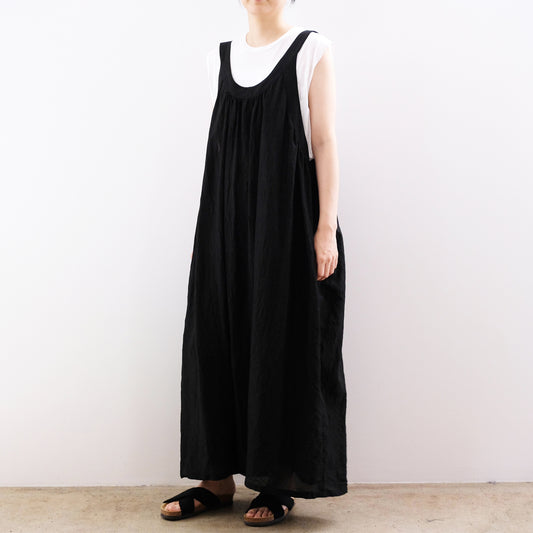 Silk Cotton Lawn Gather Dress - Black