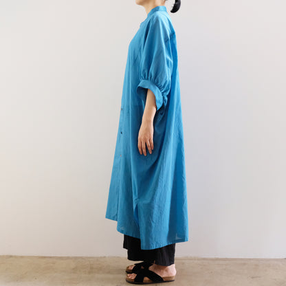 Voile Gauze Gather Sleeves Dress - Blue