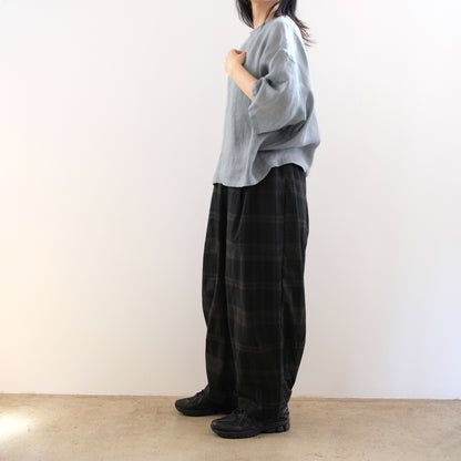 Ink Black Madras Check Easy Pants - Black x Brown