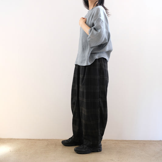 Ink Black Madras Check Easy Pants - Black x Brown