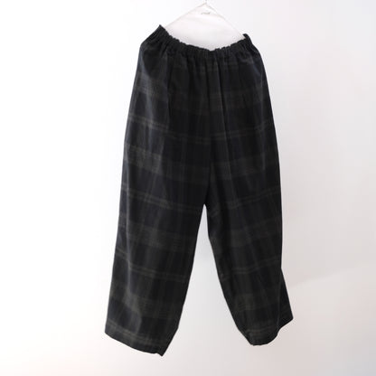 Ink Black Madras Check Easy Pants - Black x Brown