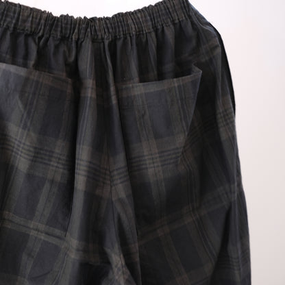 Ink Black Madras Check Easy Pants - Black x Brown